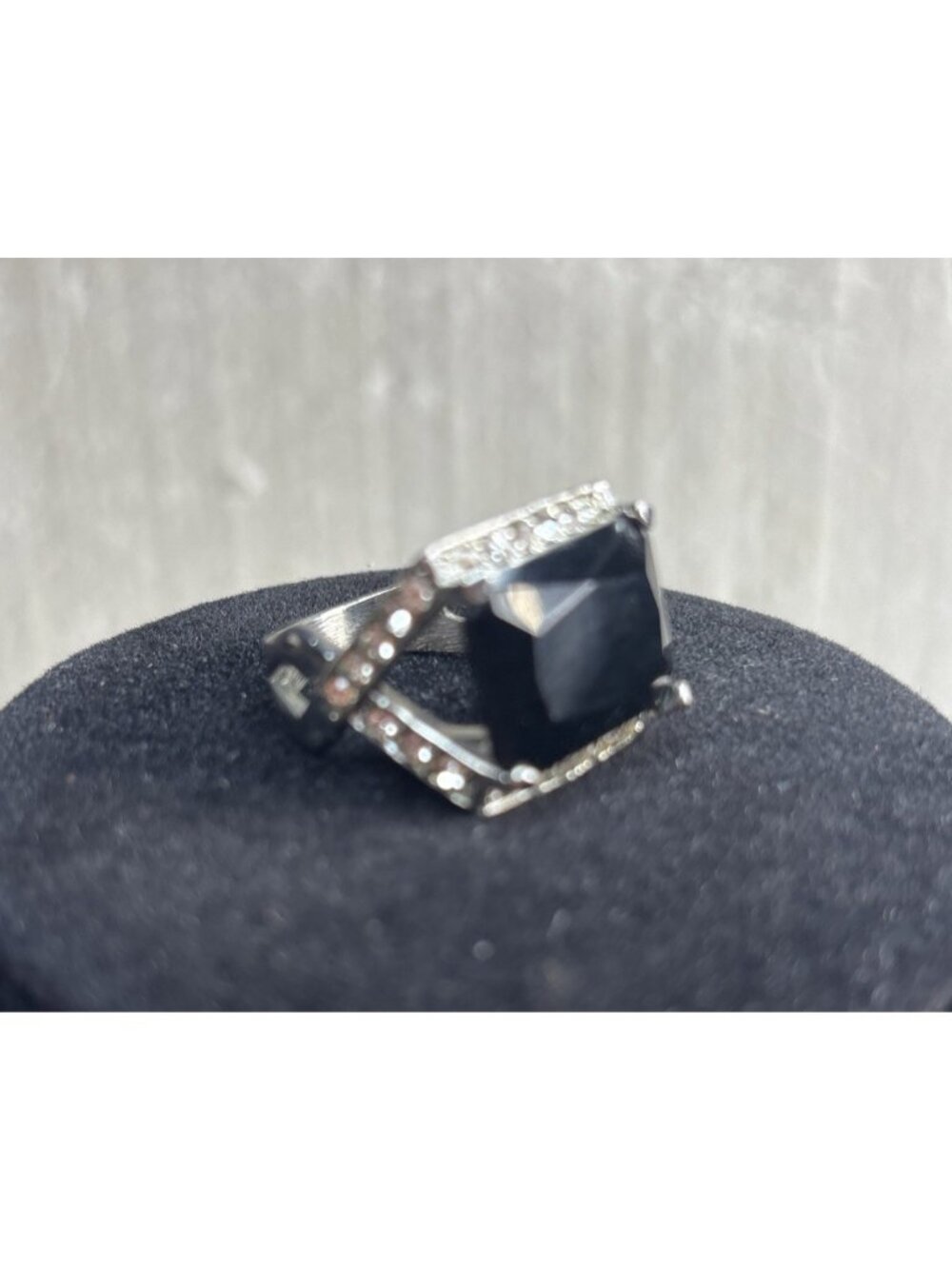 Silver Ring with Large Black Square Stone